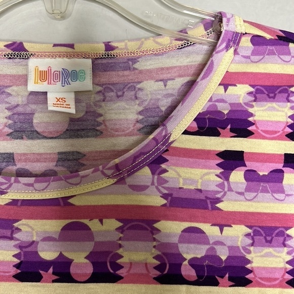 NEW LuLaRoe DISNEY JULIA DRESS Mickey Minnie Mouse Stripes Pink Purple nwt XS - Picture 4 of 5